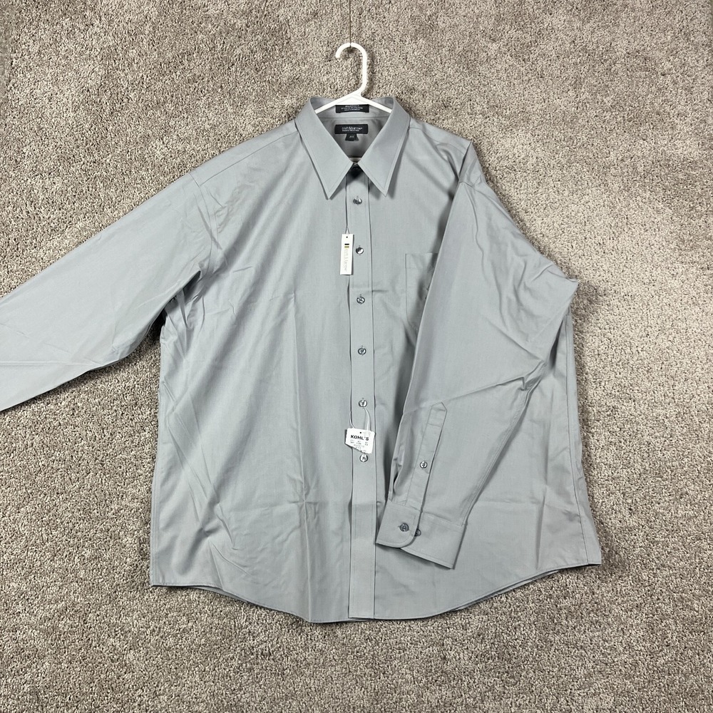 Croft‎ & Barrow Shirt Men's Button Up 18.5 34/35 Long Sleeve Gray Broadcloth NEW - Picture 4 of 13